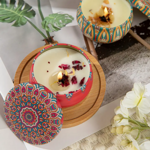 wholesale 48 pcs luxury bohemian style scented soy wax candles with floating feature and lid custom logo candle kit