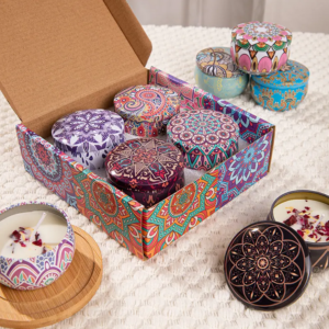 wholesale 48 pcs luxury bohemian style scented soy wax candles with floating feature and lid custom logo candle kit