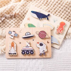 convex puzzle educational toys for kids customizable bag with astronauts animals space themes in plywood card paper