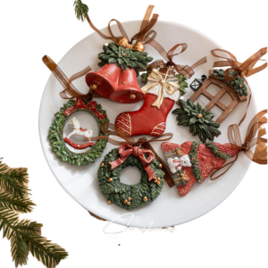 new product christmas decoration nordic retro christmas tree decoration resin elf bell trojan horse pendant