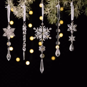 5pcs set glittering pink acrylic snowflake ornaments for festive christmas tree decor