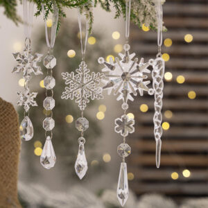 Christmas Decoration Ornaments 5pcs set glittering pink acrylic snowflake ornaments for festive christmas tree decor