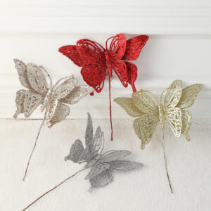 Christmas Decoration Ornaments glitter christmas tree butterfly ornaments with stem artificial hollow butterfly ornaments decoration for christmas tree