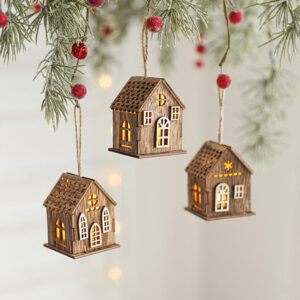 led wooden christmas tree hanging ornaments wood house pendants luminous wood house christmas ornaments for xmas party