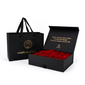 luxury black cardboard magnetic rose gift packaging flower box caja para rosas with lid base for mother's day valentine's day
