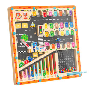 wooden train track set with double deck bridge: deluxe montessori educational toy for ages 2 7, 1:12 scale.