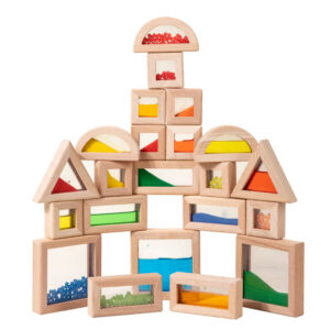 wooden train track set with double deck bridge: deluxe montessori educational toy for ages 2 7, 1:12 scale.