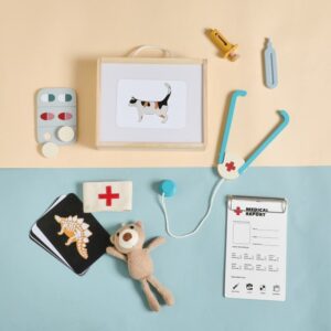 wooden pretend play medical kit for kids 2 4 years: unisex doctor tools with stethoscope