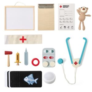 wooden pretend play medical kit for kids 2 4 years: unisex doctor tools with stethoscope