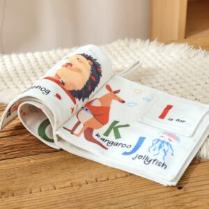 kid safe soft cloth book teaches english letters, perfect educational play for ages 0 6 years.