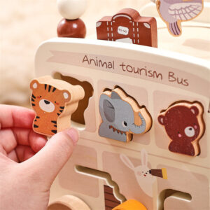 wholesale 5 in 1 montessori wooden castle bus toy: new design for early cognitive learning, unisex.