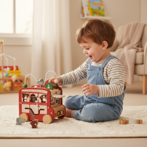 wholesale 5 in 1 montessori wooden castle bus toy: new design for early cognitive learning, unisex.