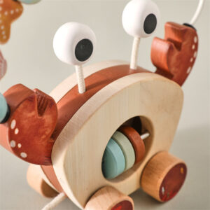 eco friendly montessori wooden crab cart with bead mazes: bpa free multi functional preschool learning toy.