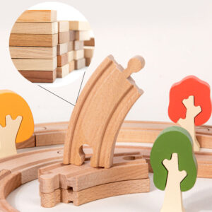 wooden train track set with double deck bridge: deluxe montessori educational toy for ages 2 7, 1:12 scale.