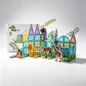 75 piece 3cm mini magnetic tiles – forest animal theme