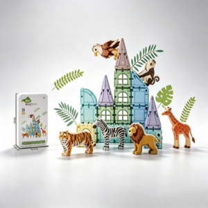 28 piece 3cm mini magnetic tiles – forest animal theme